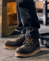 Toe view of LongHaul Waterproof Moc Composite Toe Work Boot - Espresso on plain background