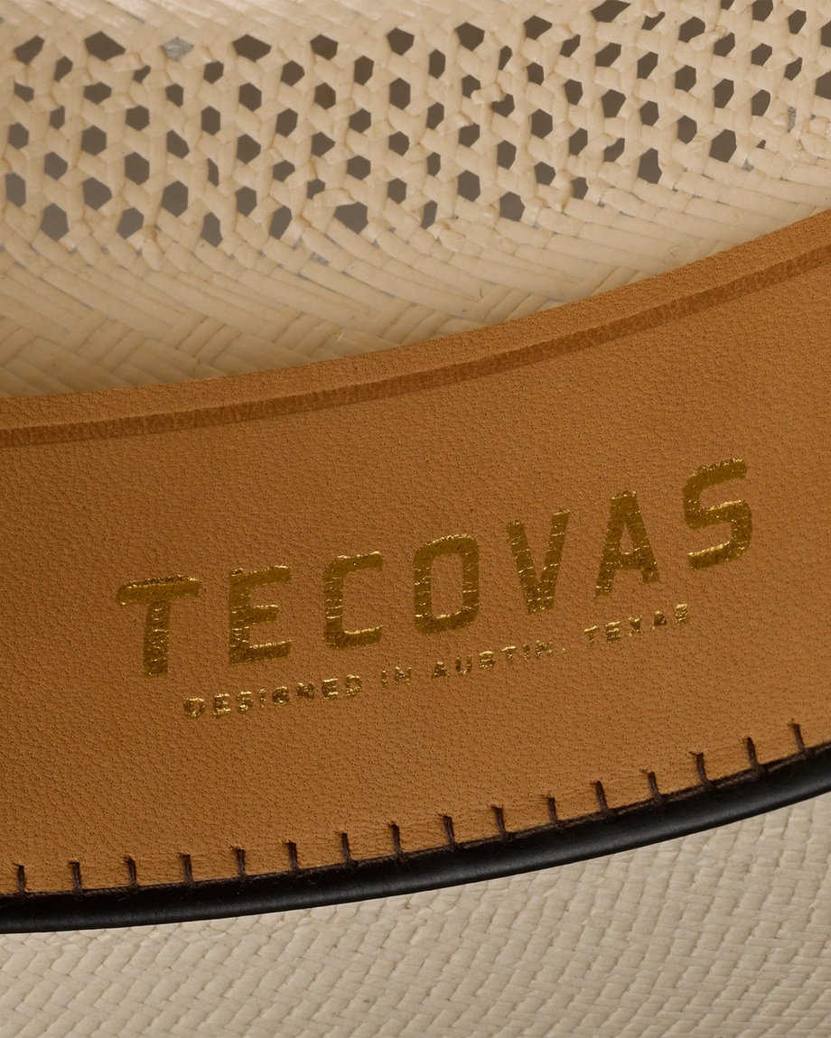 Closeup detail view of Cattleman Straw Cowboy Hat - Natural
