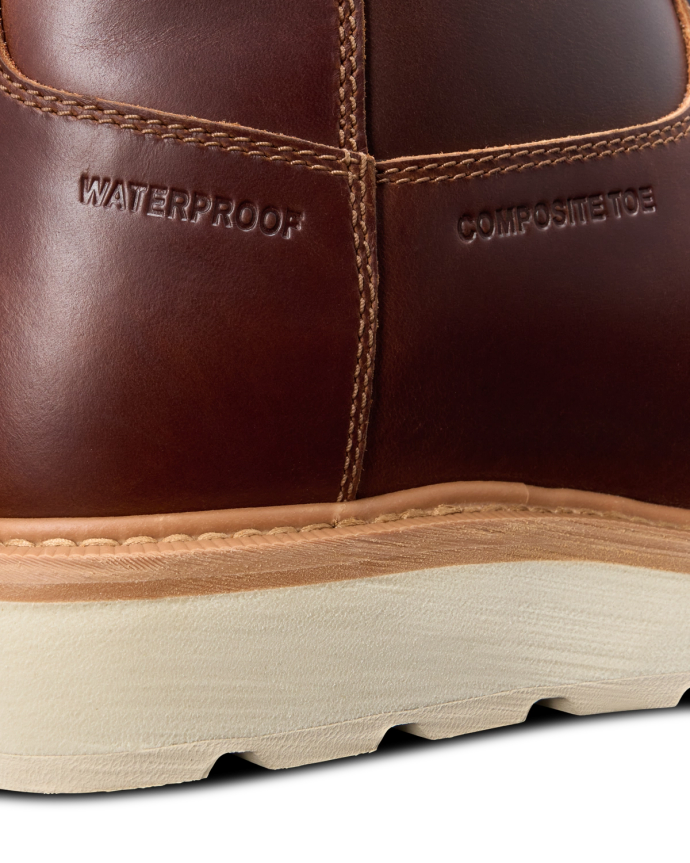 Toe view of LongHaul Waterproof Roper Composite Toe Work Boot - Maple on plain background