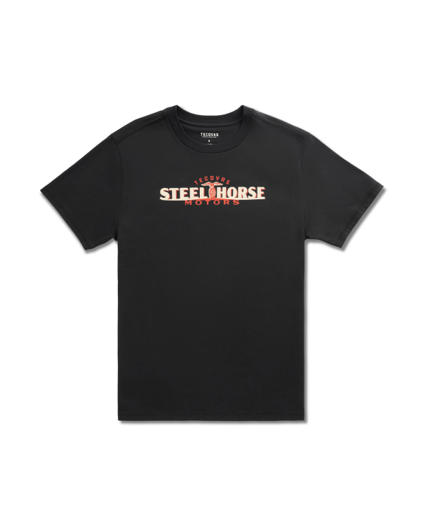 Front view of Men's Steel Horse Motors T-Shirt - Black/Multi on plain background