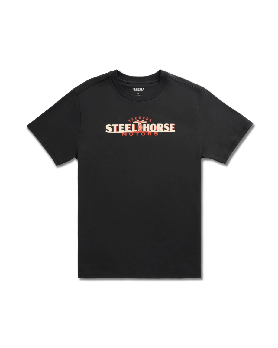 Front view of Men's Steel Horse Motors T-Shirt - Black/Multi on plain background