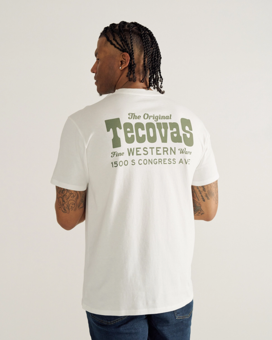 Closeup detail view of Men's Original Western Pocket Tee - Bone / Green