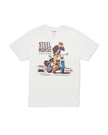 Front view of Men's Steel Horse Customs Tee SS - Bone / Multi on plain background