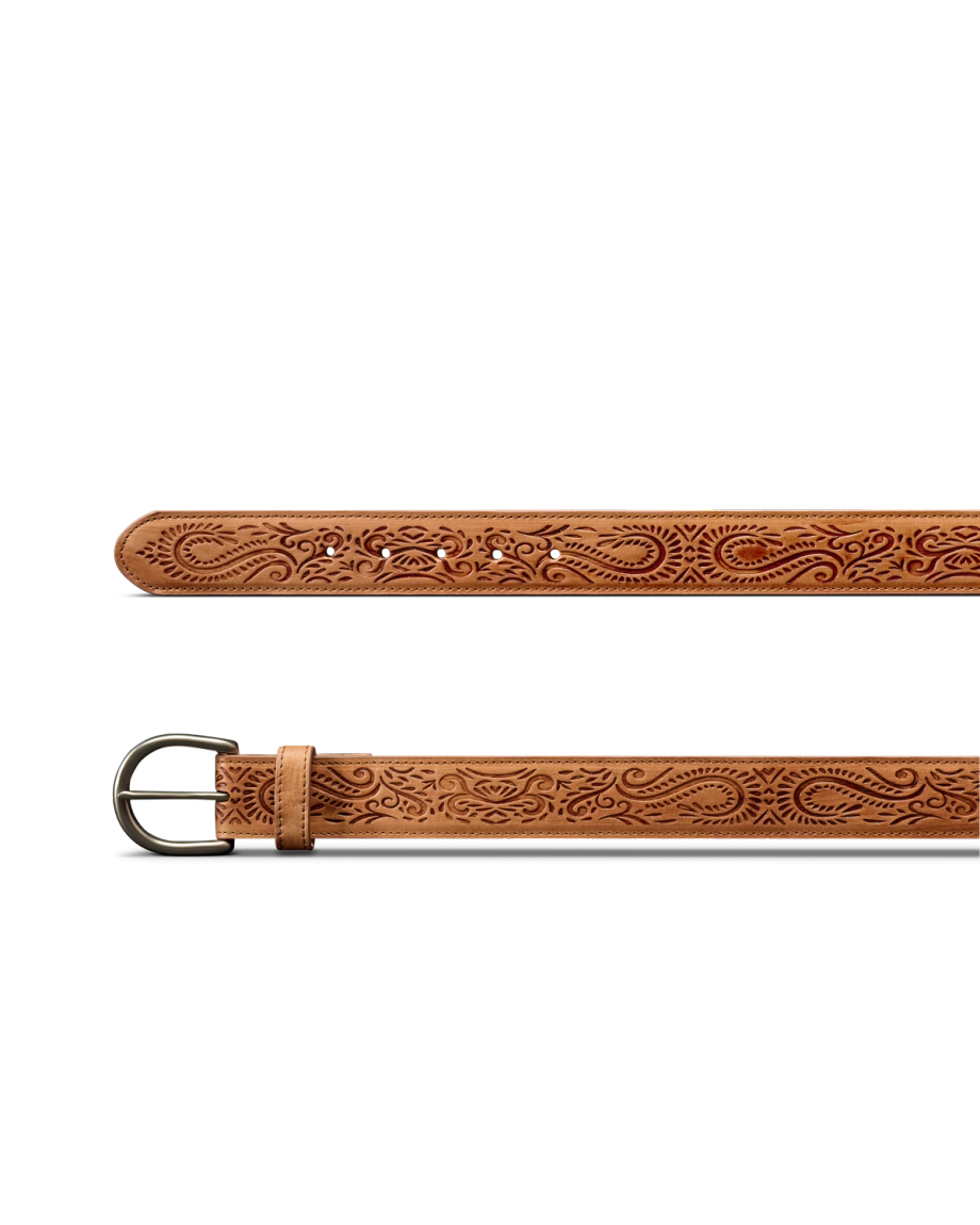 Closeup view of Women's Embossed Belt - Tan