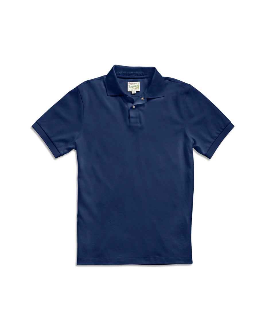 Closeup detail view of Men's Polo Pearl Snap SS - Navy