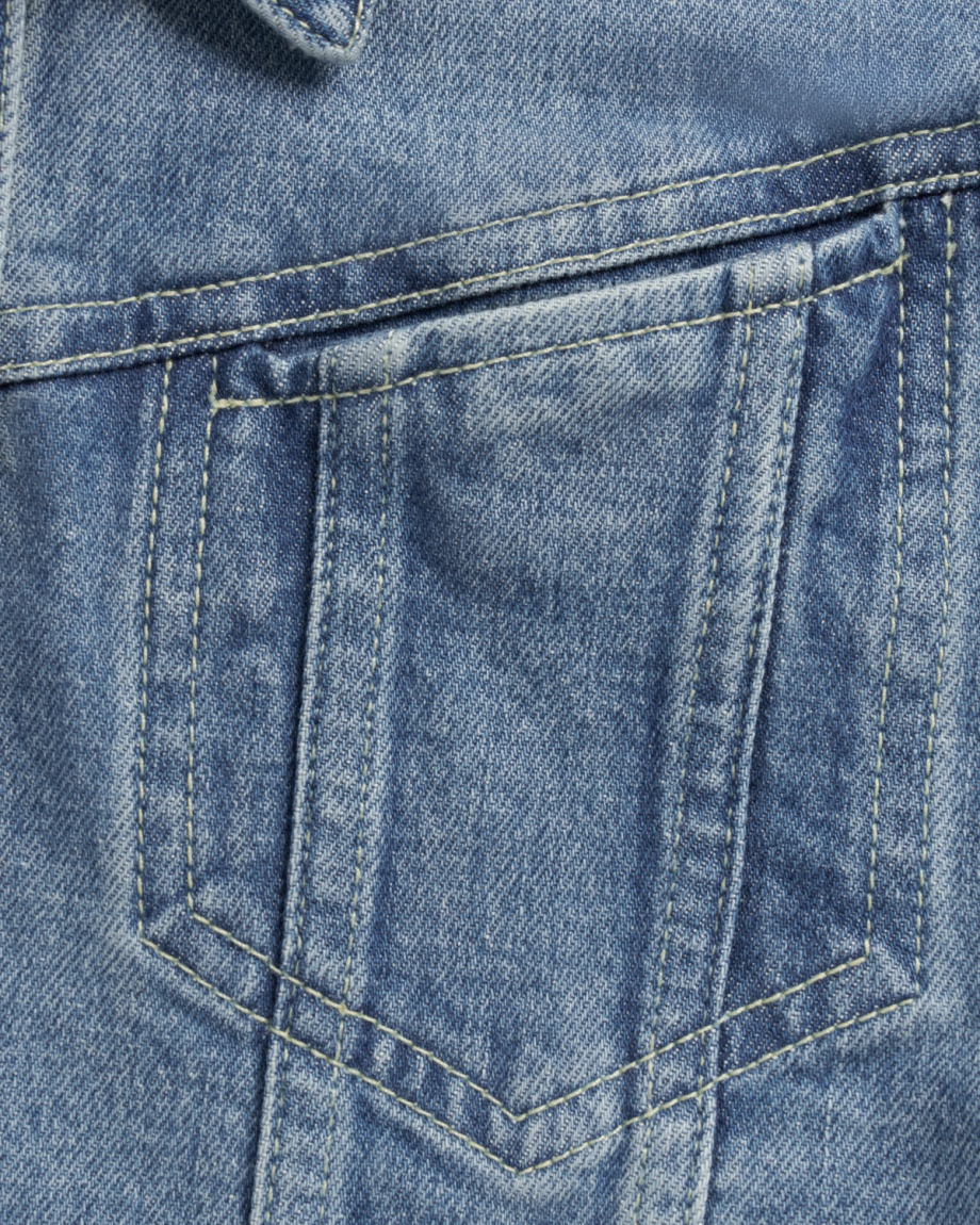 Closeup view of Women's Short Sleeve Denim Top - Light Wash