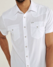 Closeup detail view of Men's Performance Western Pearl Snap SS - Classic Fit - White
