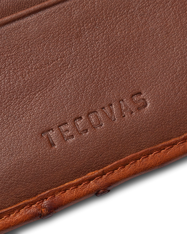 Closeup detail view of Ostrich Billfold - Pecan