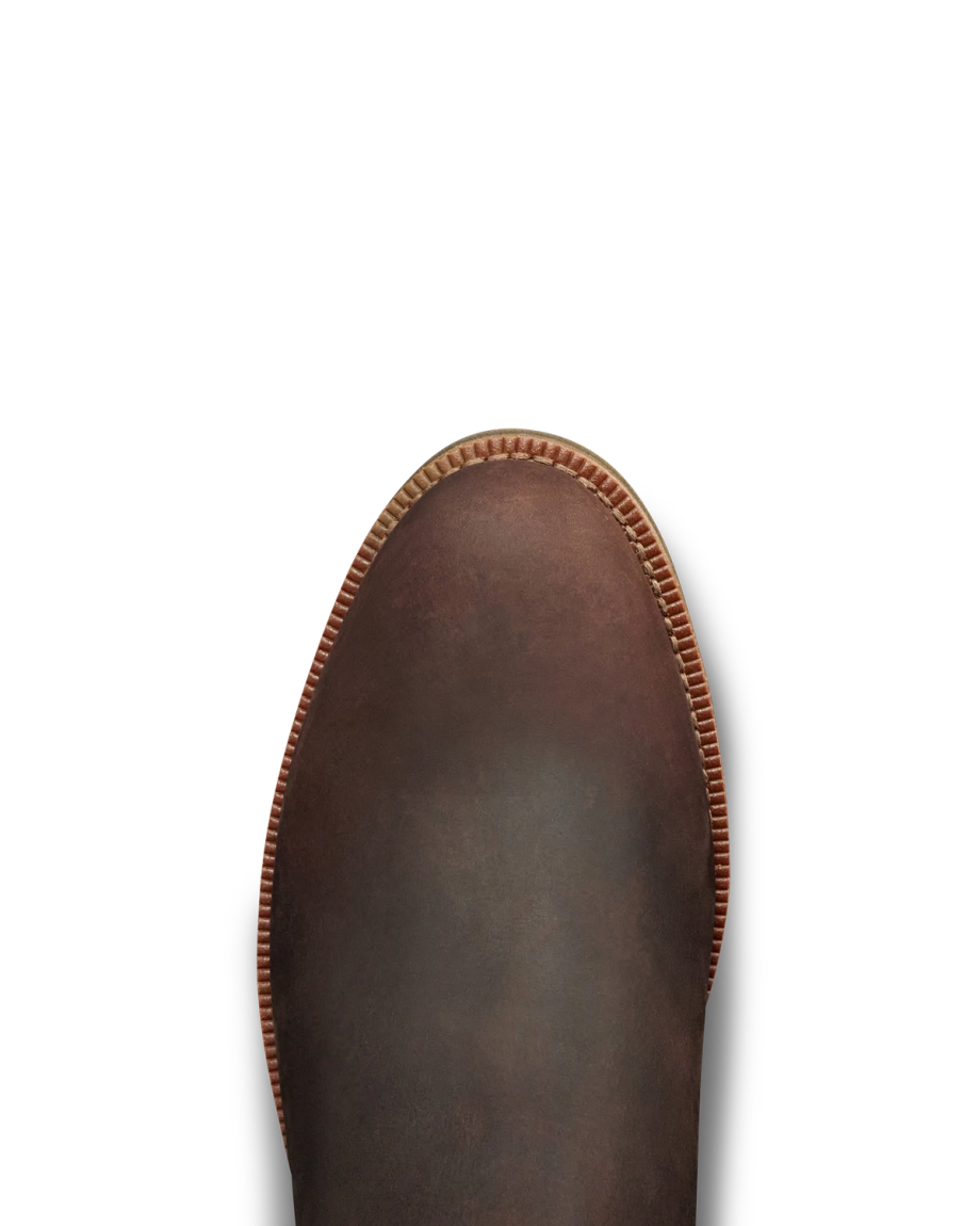 Toe view of The Rugged Chelsea - Umber Cowhide on plain background