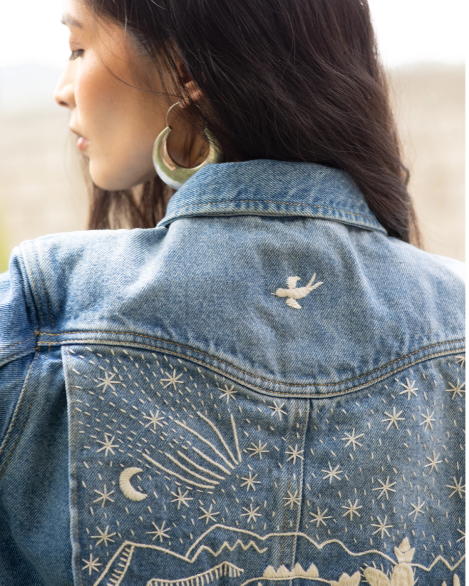 View of Tecovas x Mi Golondrina Denim Trucker Jacket - Medium