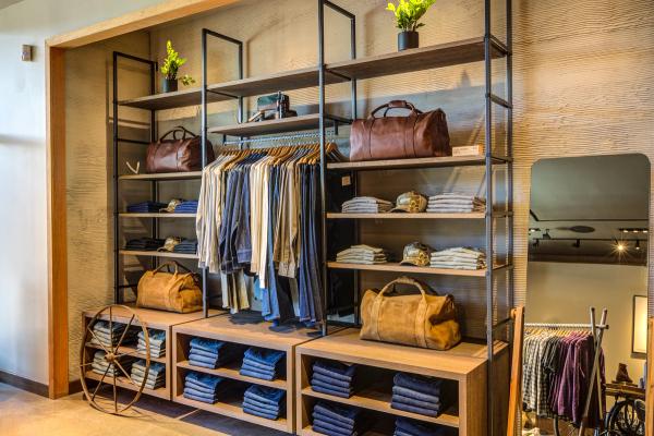 Image of the inside of the Keirland Commons Store showing clothing shelves