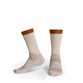 Pair view of Mid-Calf Striped Sock (2-Pack) - Grey/Orange on plain background