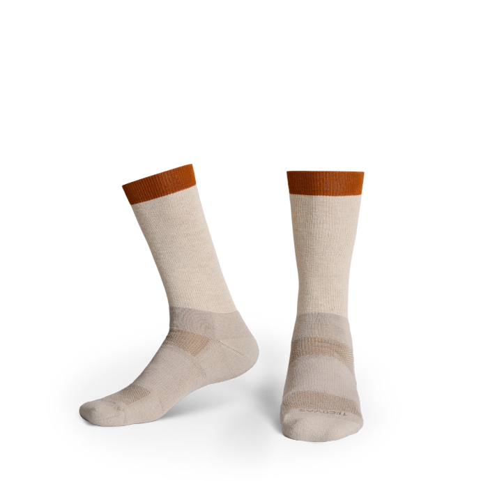 Pair view of Mid-Calf Striped Sock (2-Pack) - Grey/Orange on plain background