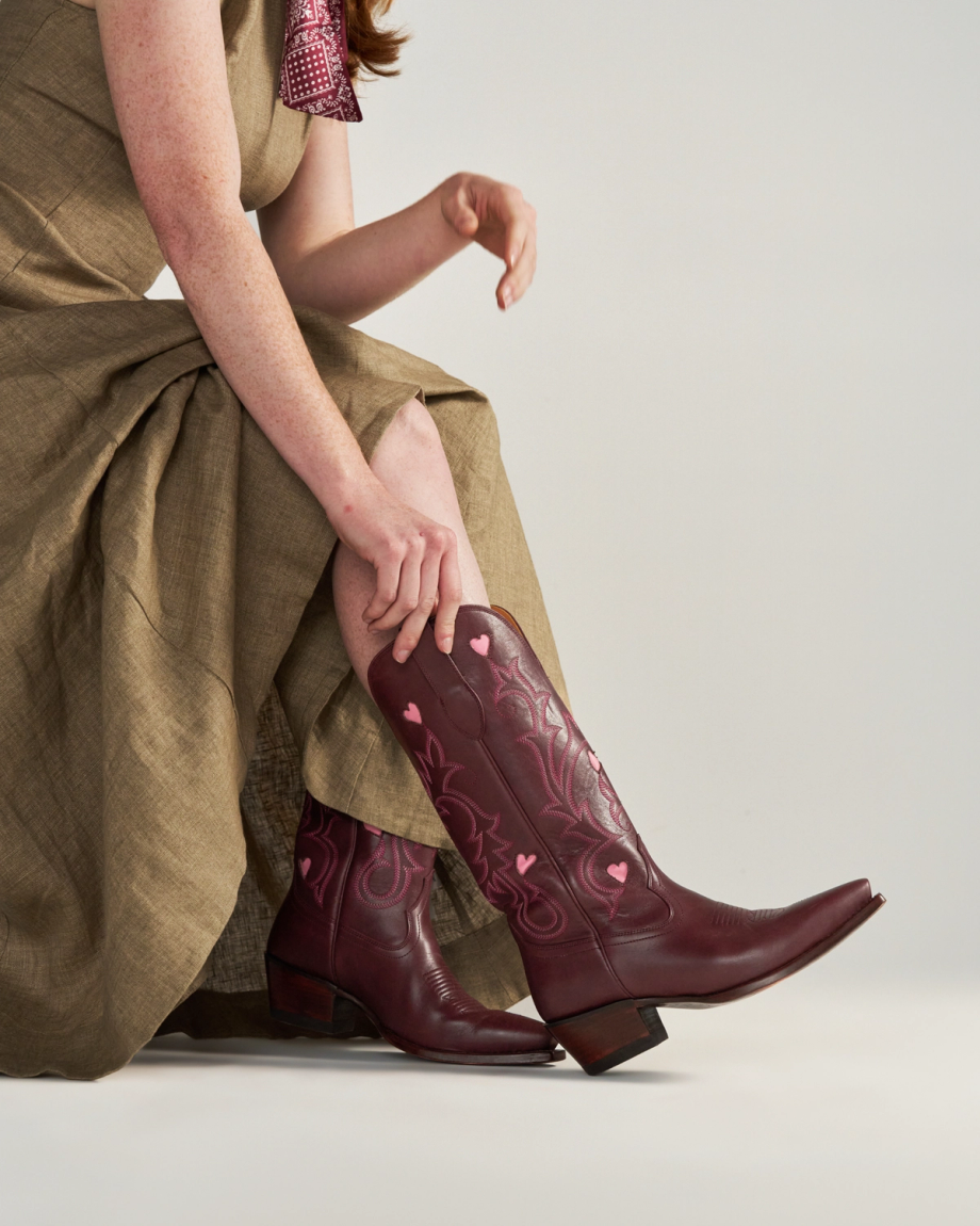 View of The Annie Hearts - Wine Cowhide