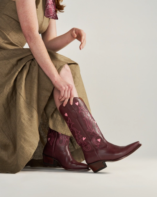 View of The Annie Hearts - Wine Cowhide