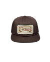 Front view of Fine Boots Flat Brim Hat - Brown on plain background