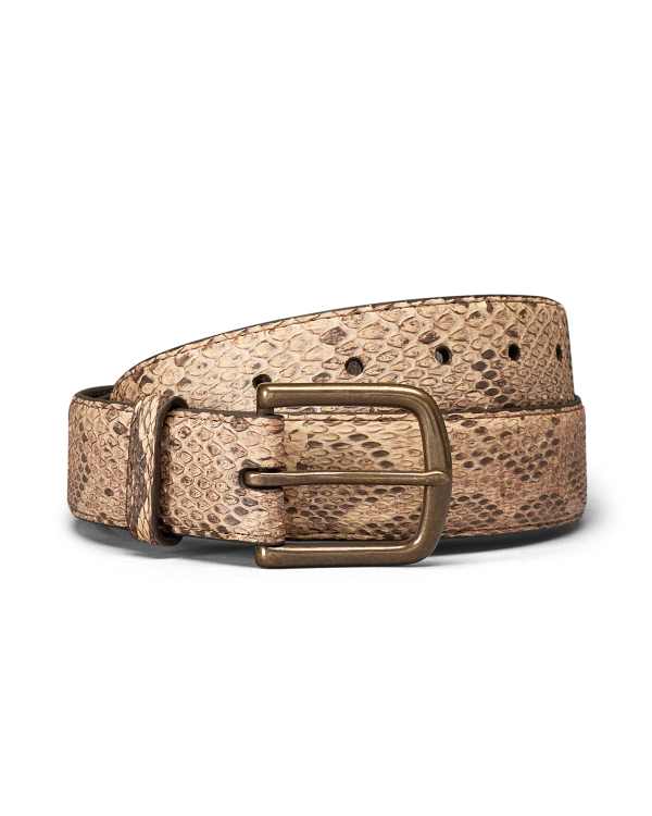 Front view of Men's Python Belt II - Mangrove on plain background