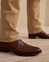 man wearing the zane dark brown mahogany ostrich zip boots