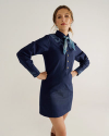Front view of Women's L/S Applique Mini Dress - Twilight on model