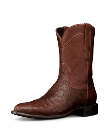 Quarterfront view of The Duke - Hazelnut Ostrich on plain background