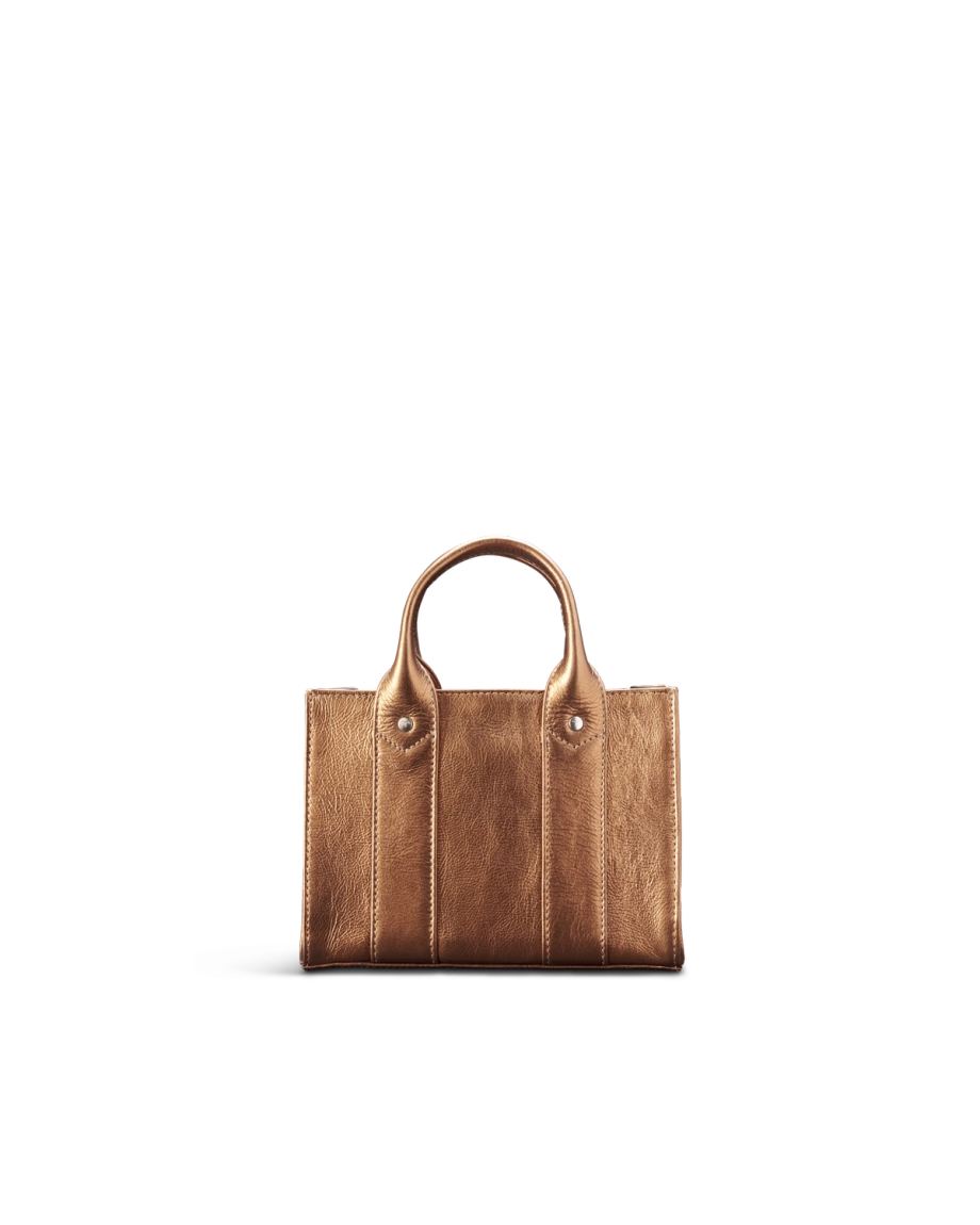 Front view of Mini Metallic Satchel - Copper Cowhide on plain background