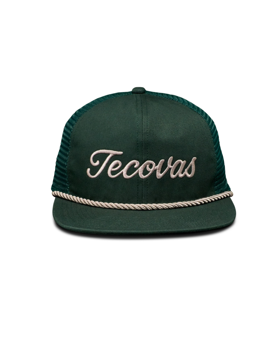 Front view of Tecovas Flat Brim Trucker - Dark Green on plain background