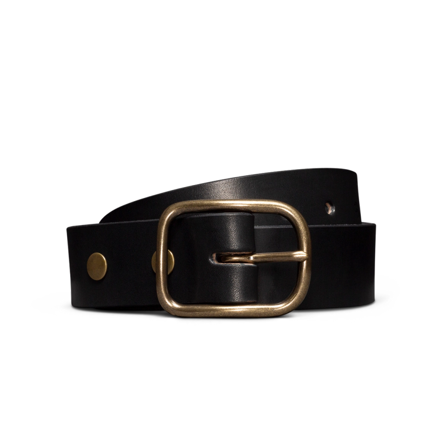 Front view of Harness Leather Belt - Midnight on plain background