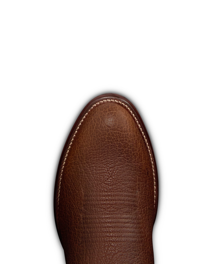 Toe view of The Cartwright - Tobacco Regenerative Bison on plain background