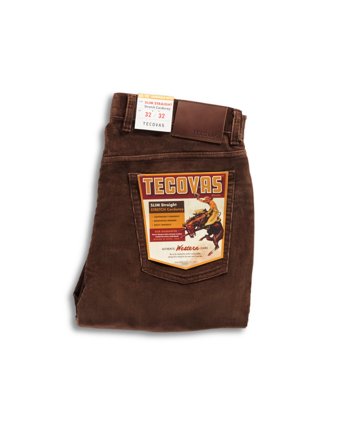 Folded view of Men's Slim Straight Stretch Corduroy - Brown on plain background
