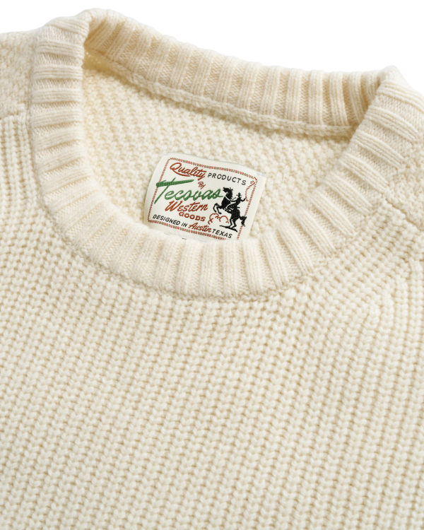 Closeup detail view of Men's Crew Neck Desert Sweater - Whisper White