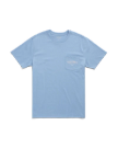 Light blue short-sleeve T-shirt with a chest pocket on the left side featuring the white Tecovas logo.