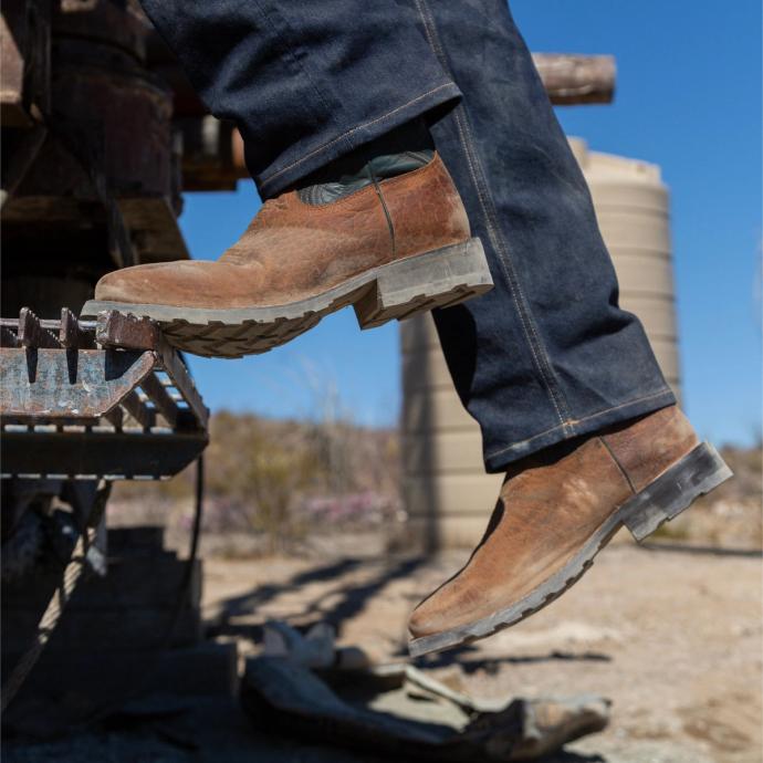  Man wearing The Midland Ochre boots