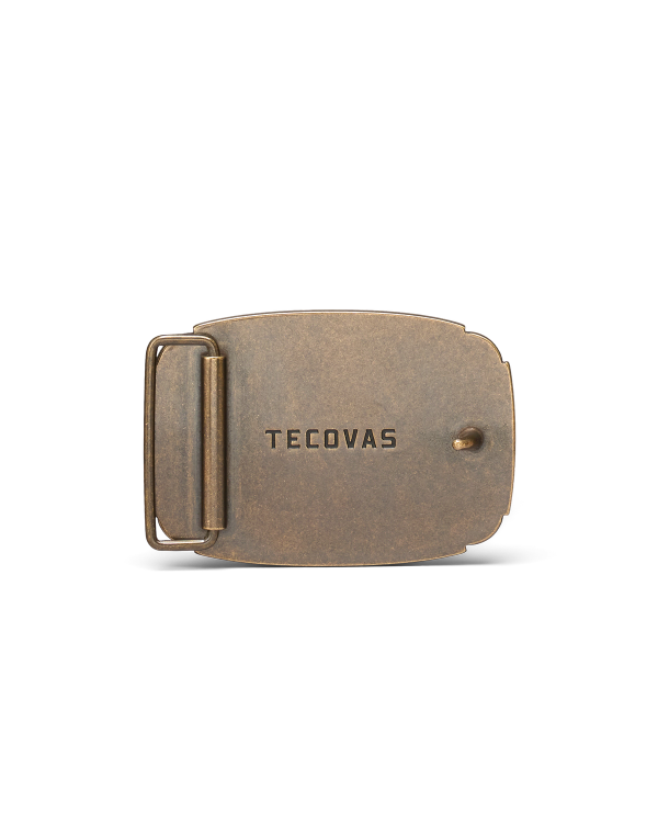 Back view of Hunting Scene Buckle - Antique Brass on plain background