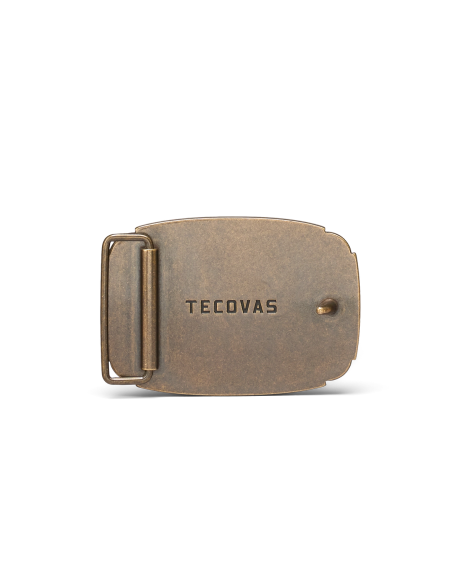 Back view of Hunting Scene Buckle - Antique Brass on plain background