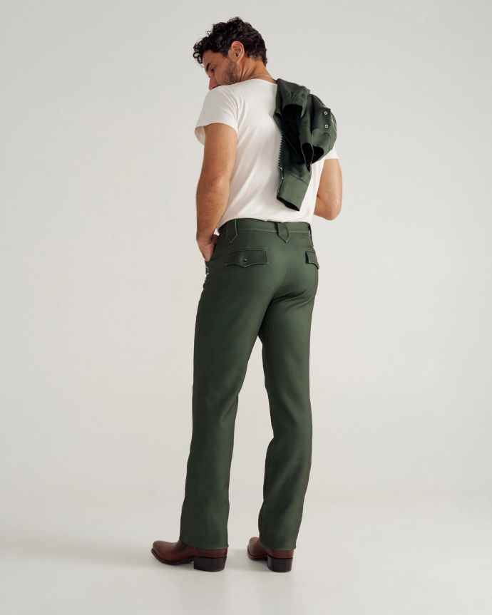 Back view of Men's Tecovas X H Bar C Birthday X Pant - Green on model