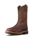 Quarterfront view of The LH WP Round Comp Toe Work Boot - Tobacco Cowhide on plain background