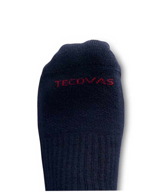Toe view of Mid-Calf Performance Socks (2-Pack) - Navy / Red on plain background