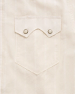 Closeup detail view of Men's Vintage Weight Short Sleeve Pearl Snap - Light Sand/Multi