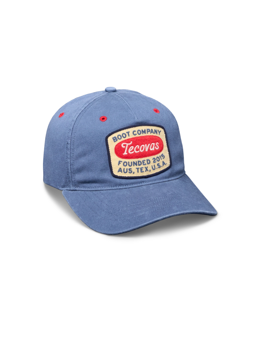 Quarterfront view of Boot Company Hat - Blue on plain background