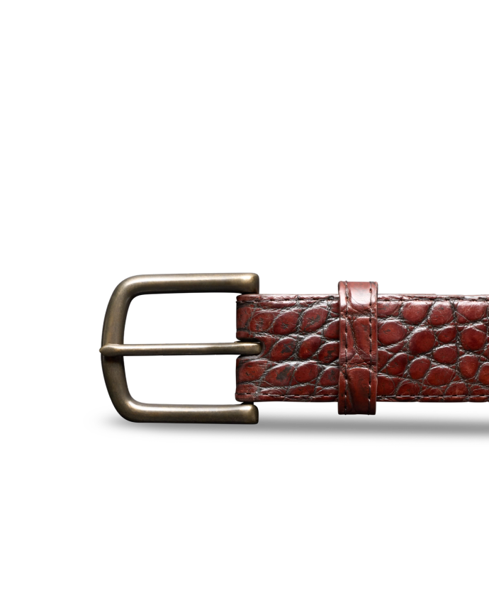 Front view of Men's Birthday Belt IX - Dark Cognac on plain background