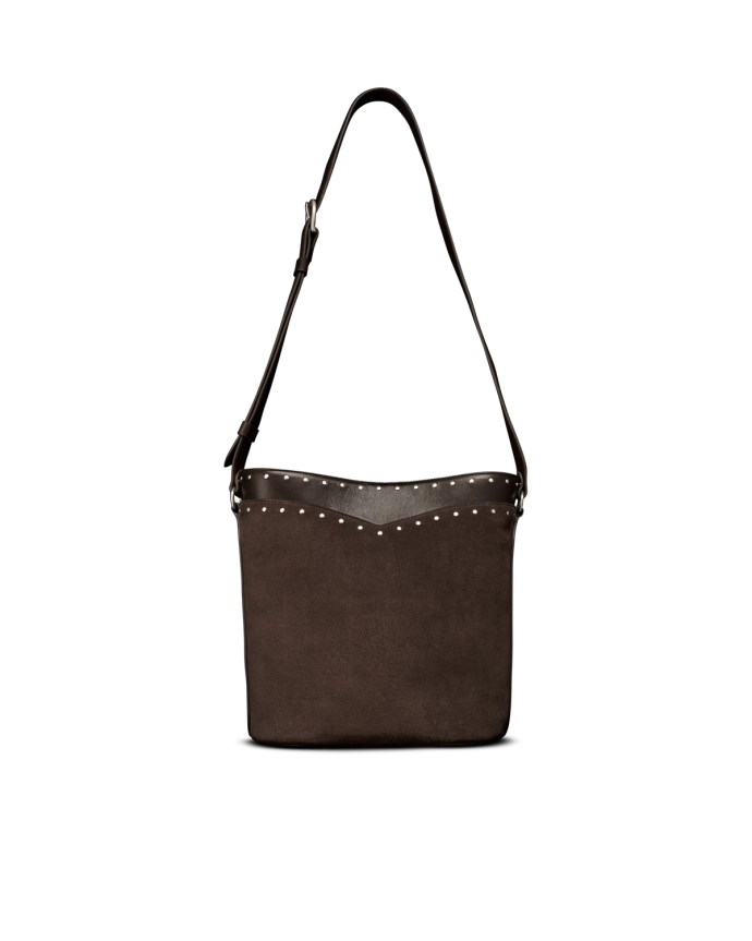 Front view of Shoulder Bucket Bag - Chocolate on plain background