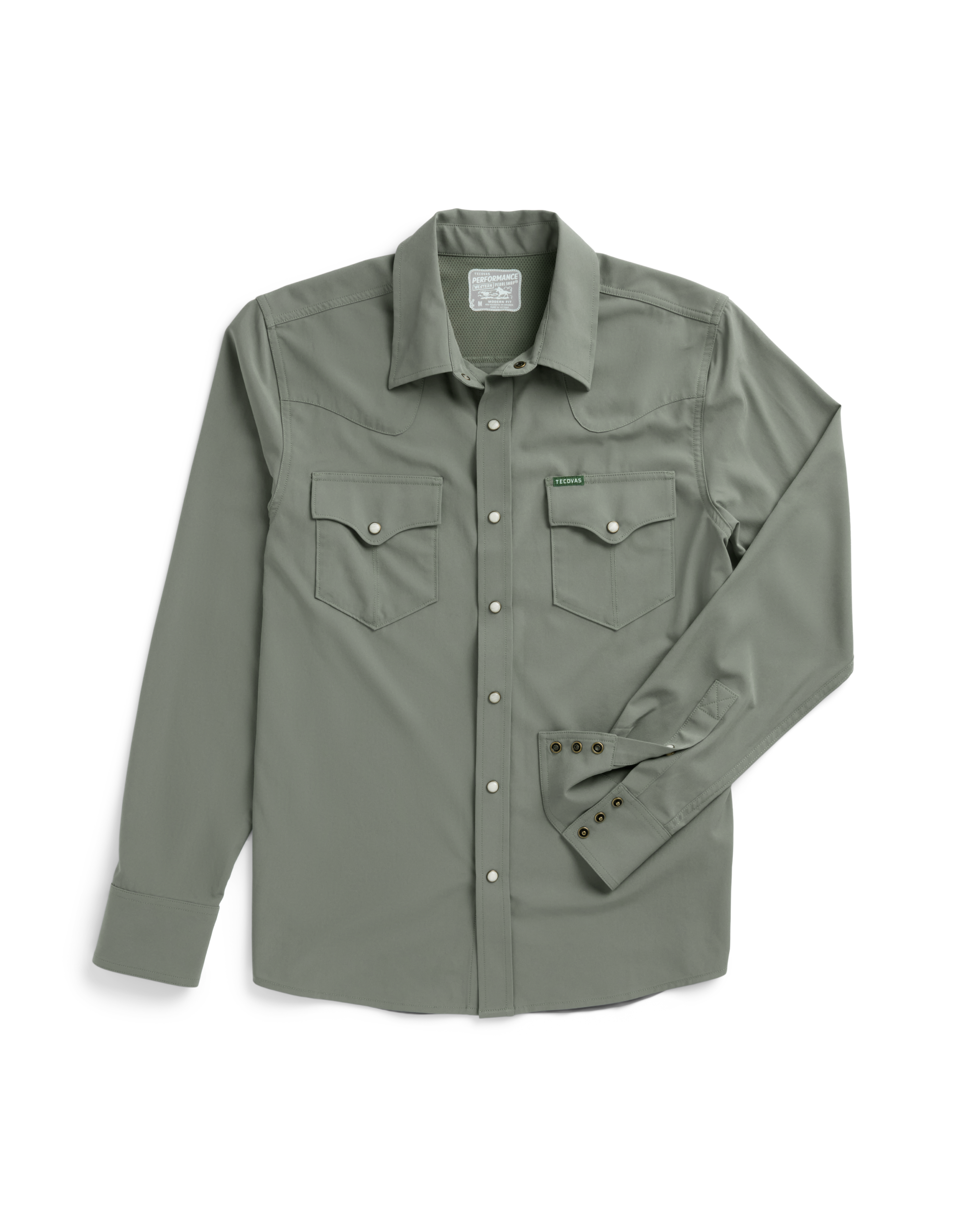 Closeup detail view of Men's Performance Western Pearl Snap - Cactus