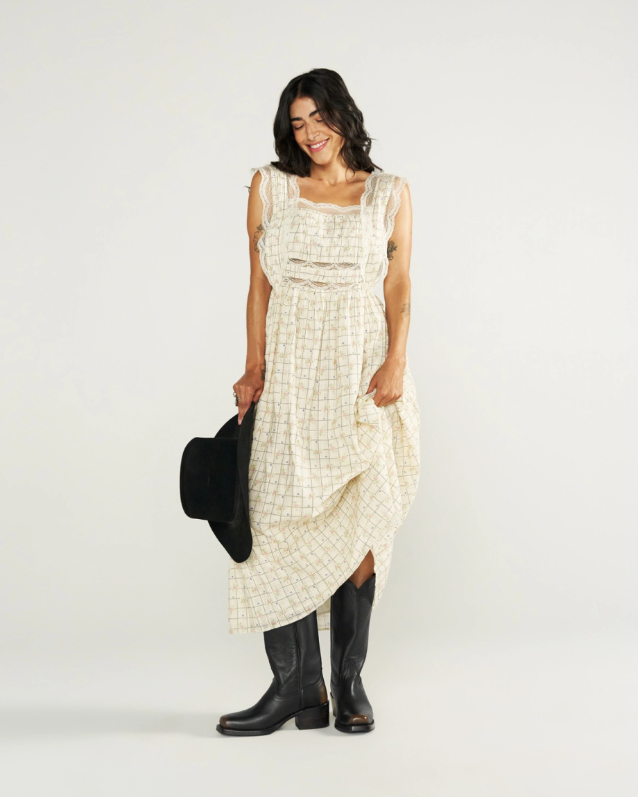 Full view of The Charlie - Midnight Cowhide on model