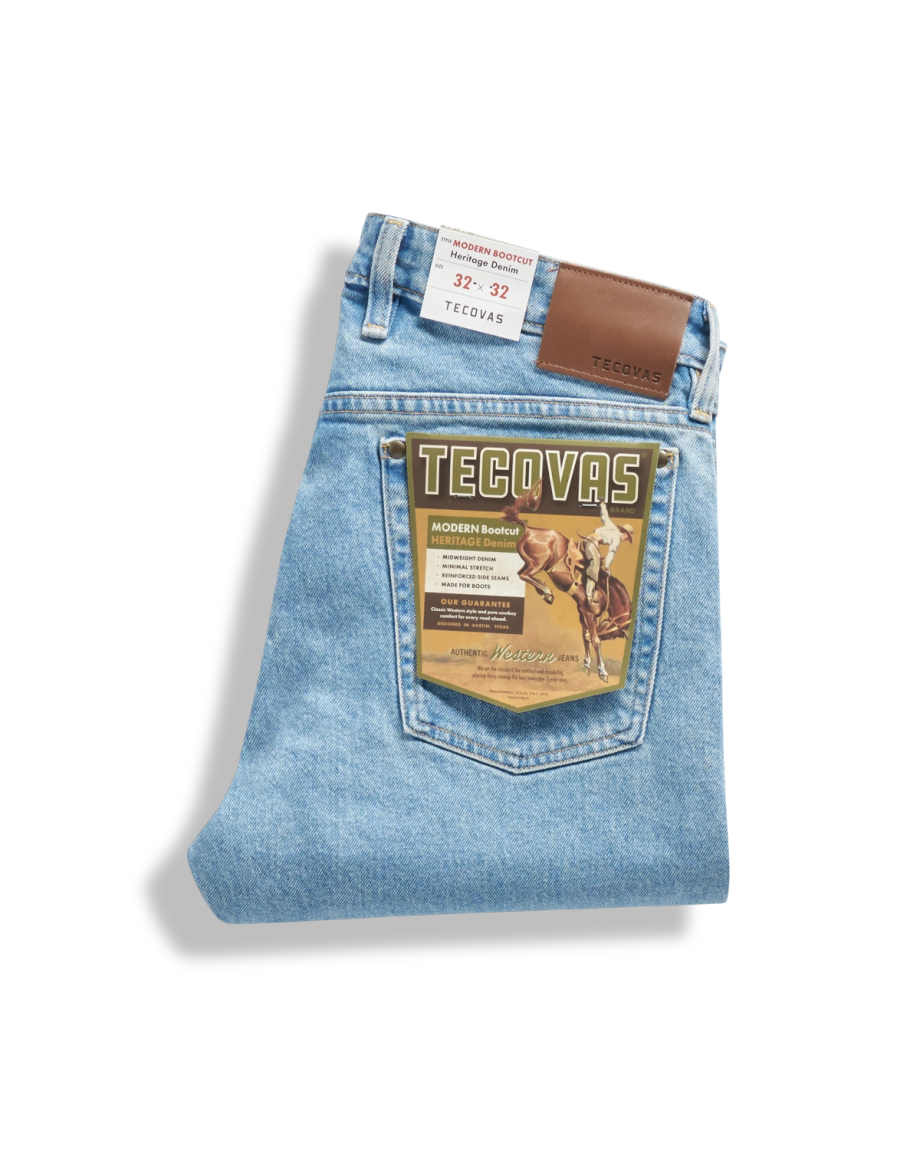 View of Men's Modern Bootcut Heritage Denim - Light Blue
