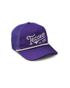Quarterfront view of Tecovas Gameday Trucker - Purple on plain background