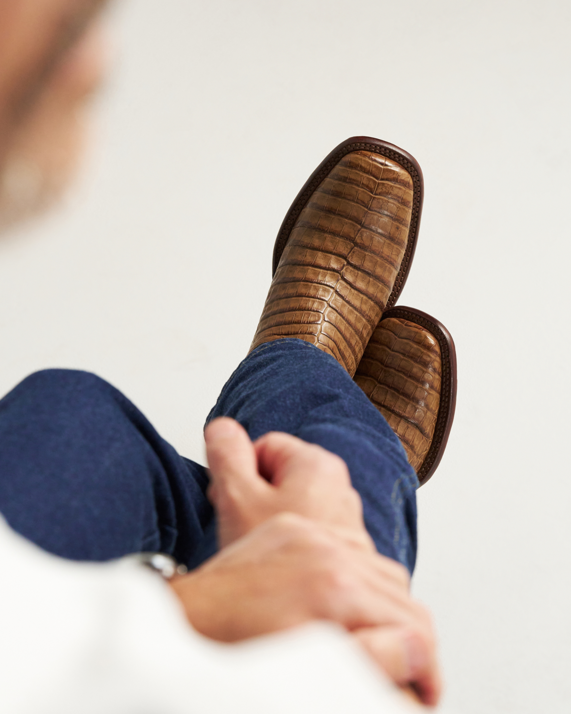 View of The William - Toffee/Navy Caiman