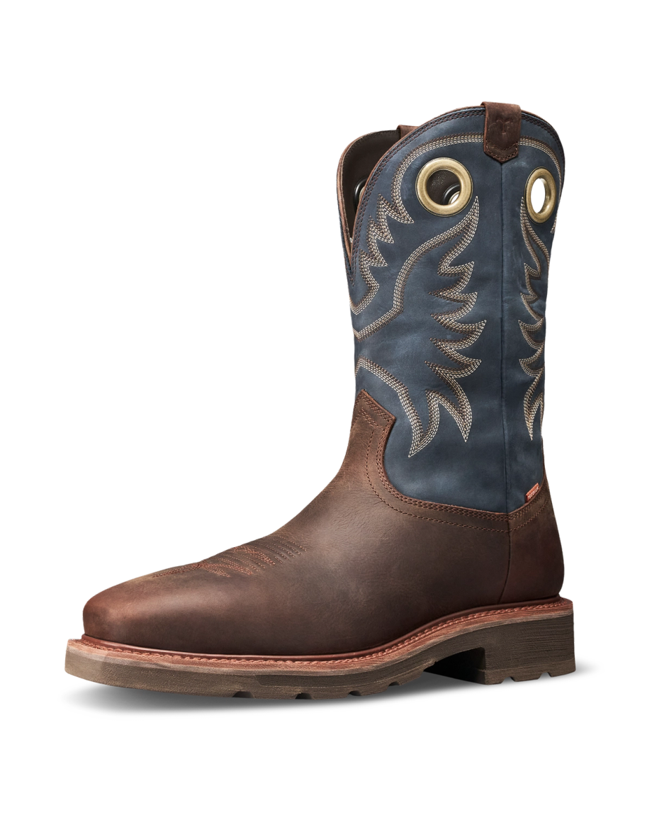 Quarterfront view of LongHaul Waterproof Square Composite Toe Work Boot - Rust Cowhide on plain background
