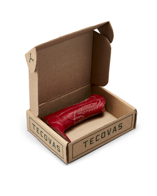 Inside view of Abby Boot Ornament - Crimson on plain background