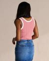 Back view of Women's Scoop Neck Ribbed Tank - Dusty Pink/White on model
