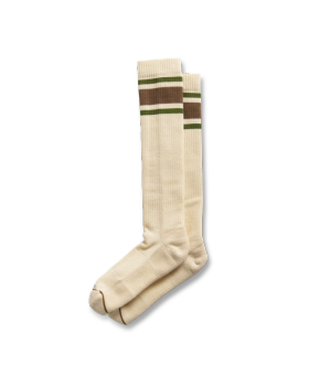 Quarterfront view of Over the Calf Performance Sock - Cream / Multi on plain background